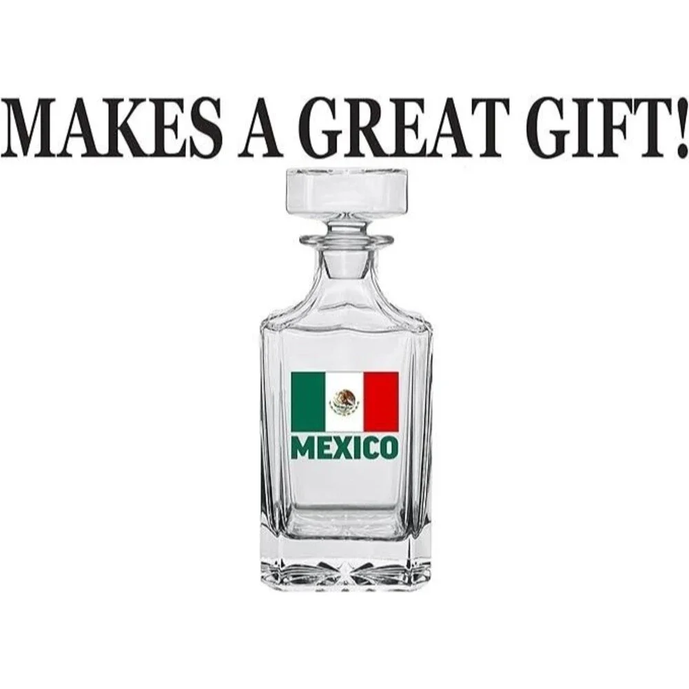 Rogue River Whiskey Decanter Mexico Flag Cutout Glass Stopper Gift NWT